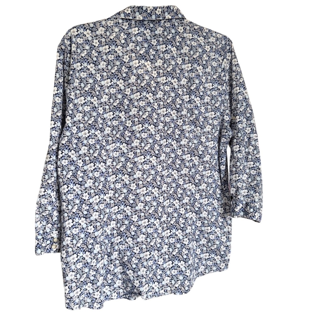 IZOD Womens Floral Button Down Shirt Blue White Long Sleeve XL Gold Rim Buttons - Picture 2 of 9